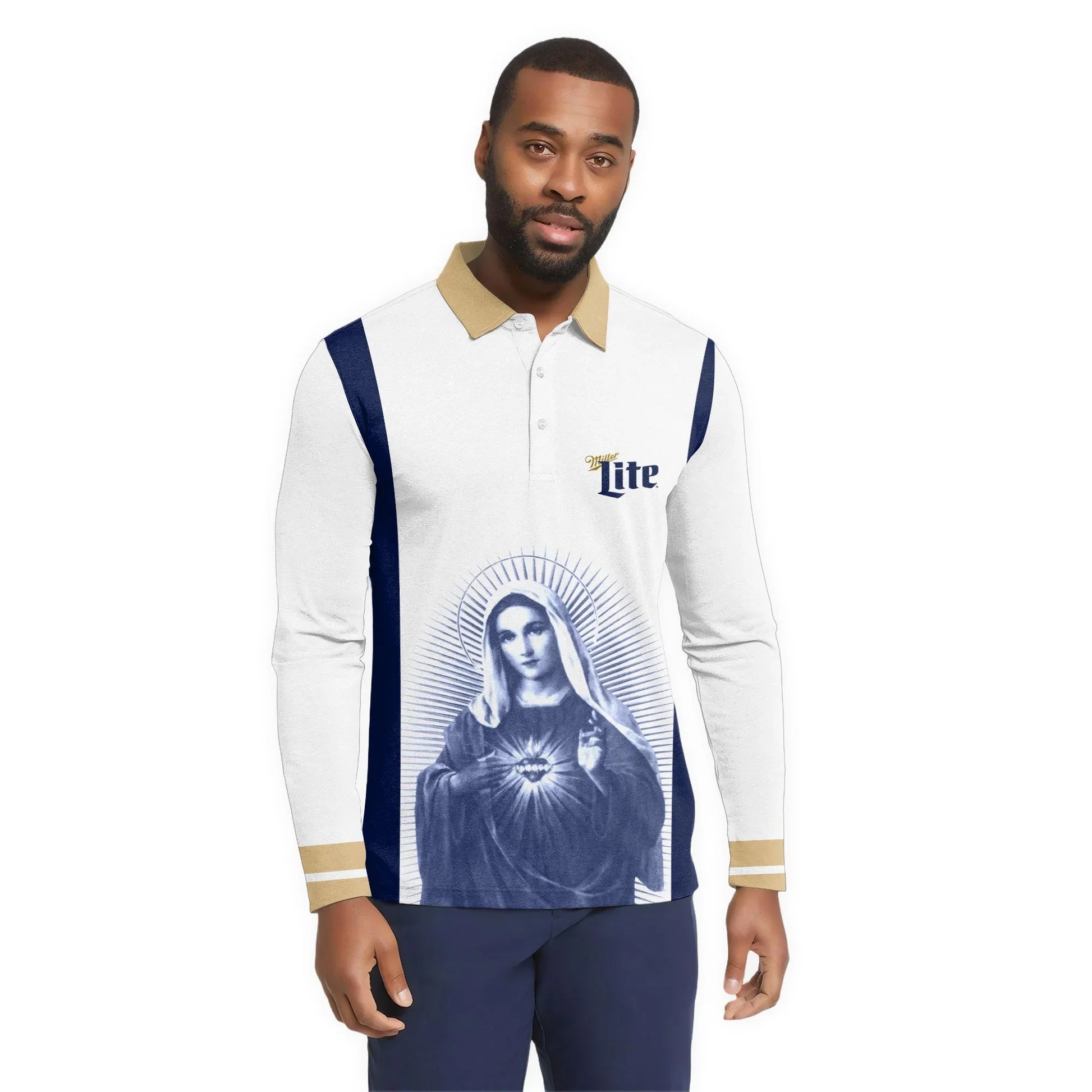  Miller Lite Sacred Maria Golf Long Sleeve Polo Shirt