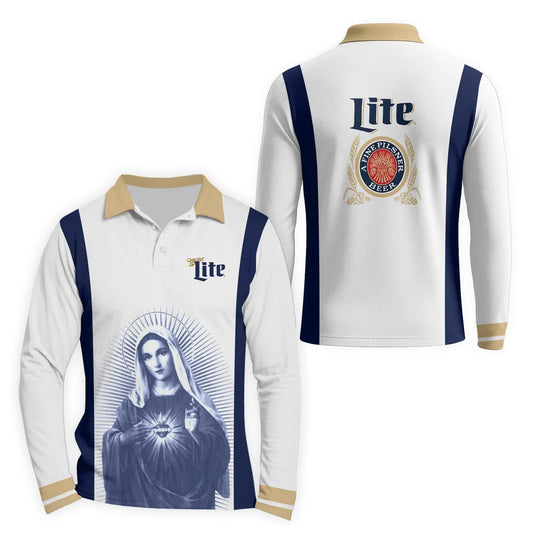  Miller Lite Sacred Maria Golf Long Sleeve Polo Shirt