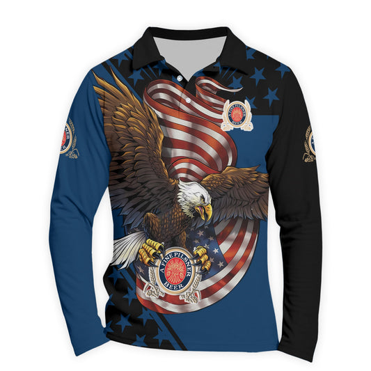  Miller Lite USA Iron Wings Legion Golf Long Sleeve Polo Shirt