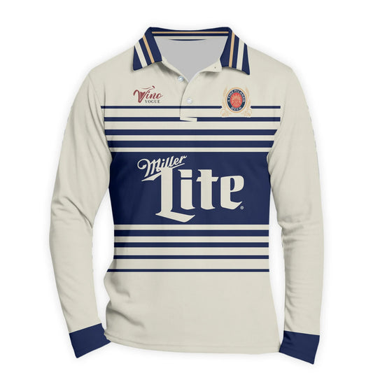  Miller Lite Vintage Stripe Long Sleeve Polo Shirt