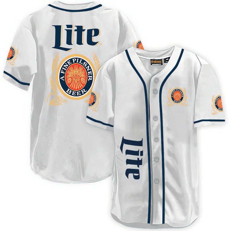 Miller Lite White Baseball Jersey - VinoVogue.com