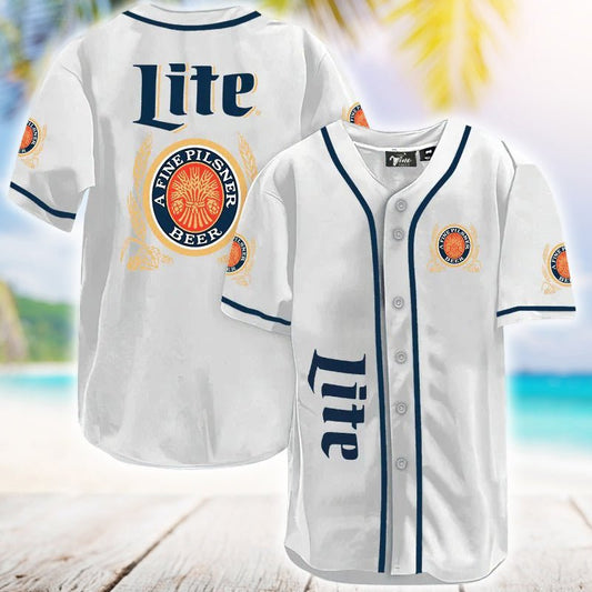 Miller Lite White Baseball Jersey - VinoVogue.com
