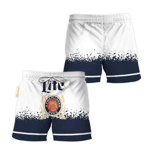 Miller Lite White Blue Basic Swim Trunks - VinoVogue.com