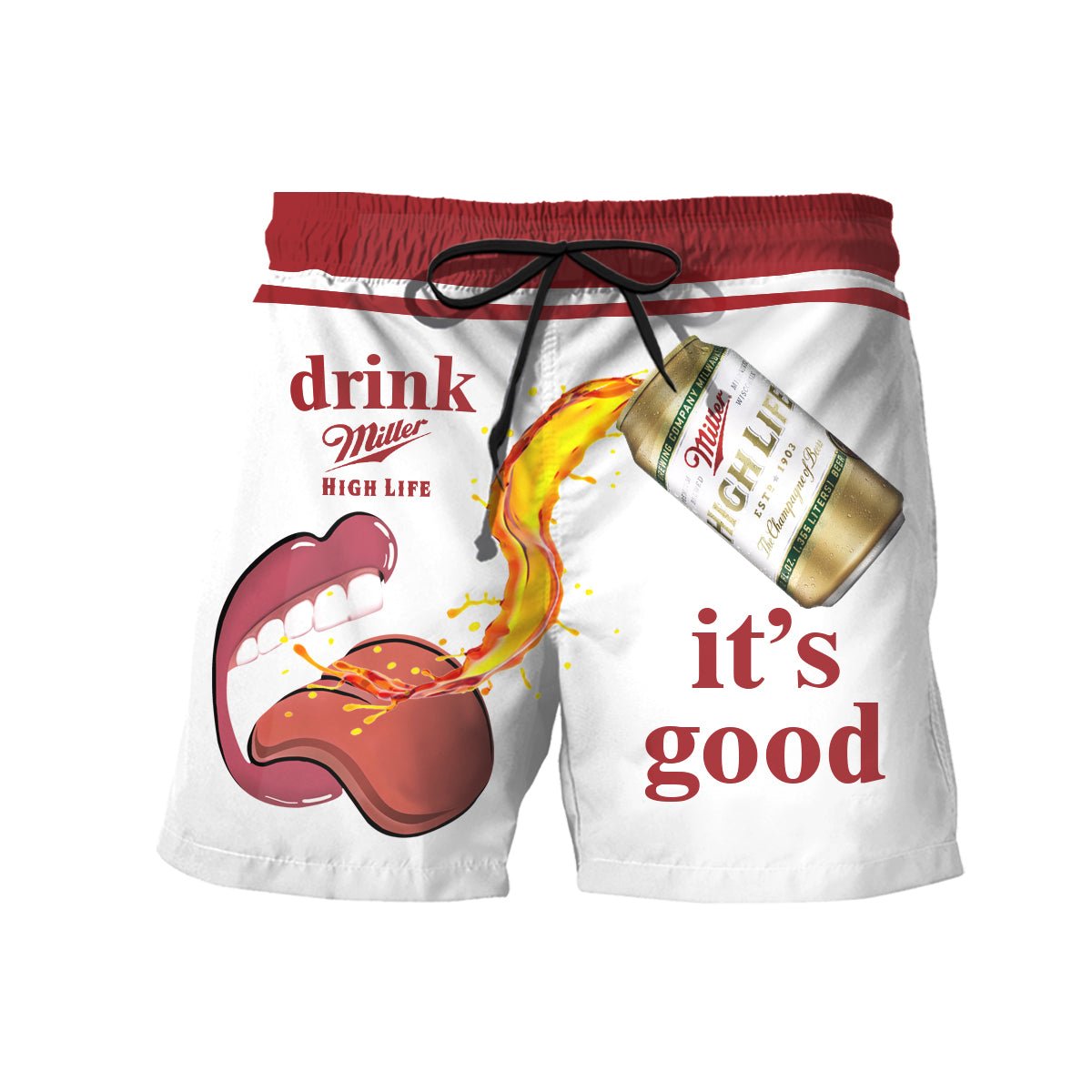 Drink Miller High Life It's Good Swim Trunks - VinoVogue.com