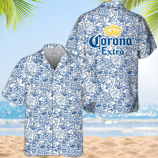 Corona Extra Summer Doodle Art Hawaiian Shirt - VinoVogue.com