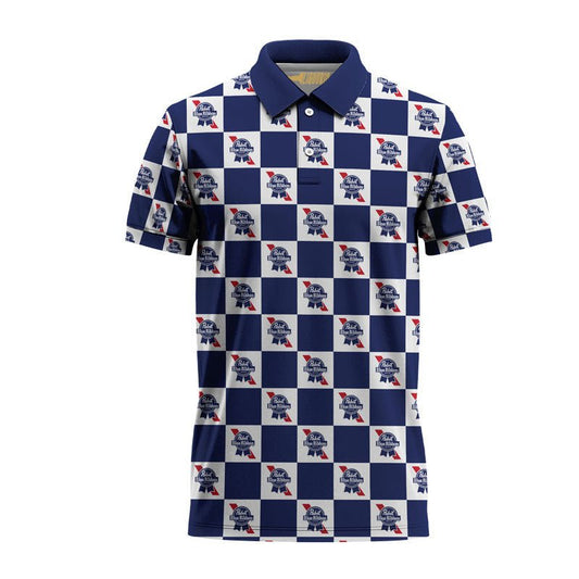 Pabst Blue Ribbon Collab Gingham Polo Shirt - VinoVogue.com