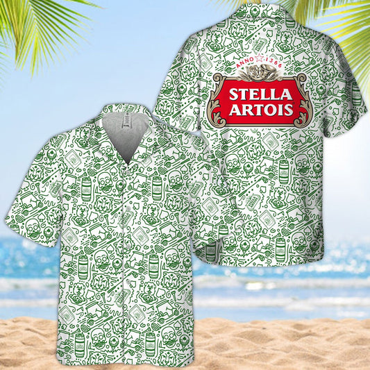 Stella Artois Summer Doodle Art Hawaiian Shirt - VinoVogue.com