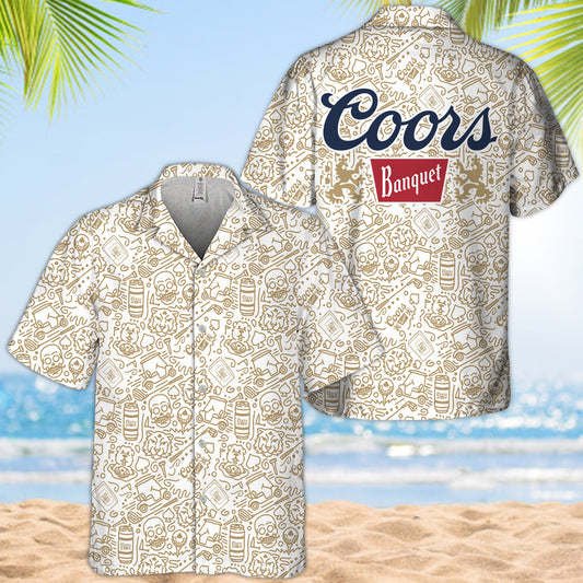 Coors Banquet Summer Doodle Art Hawaiian Shirt