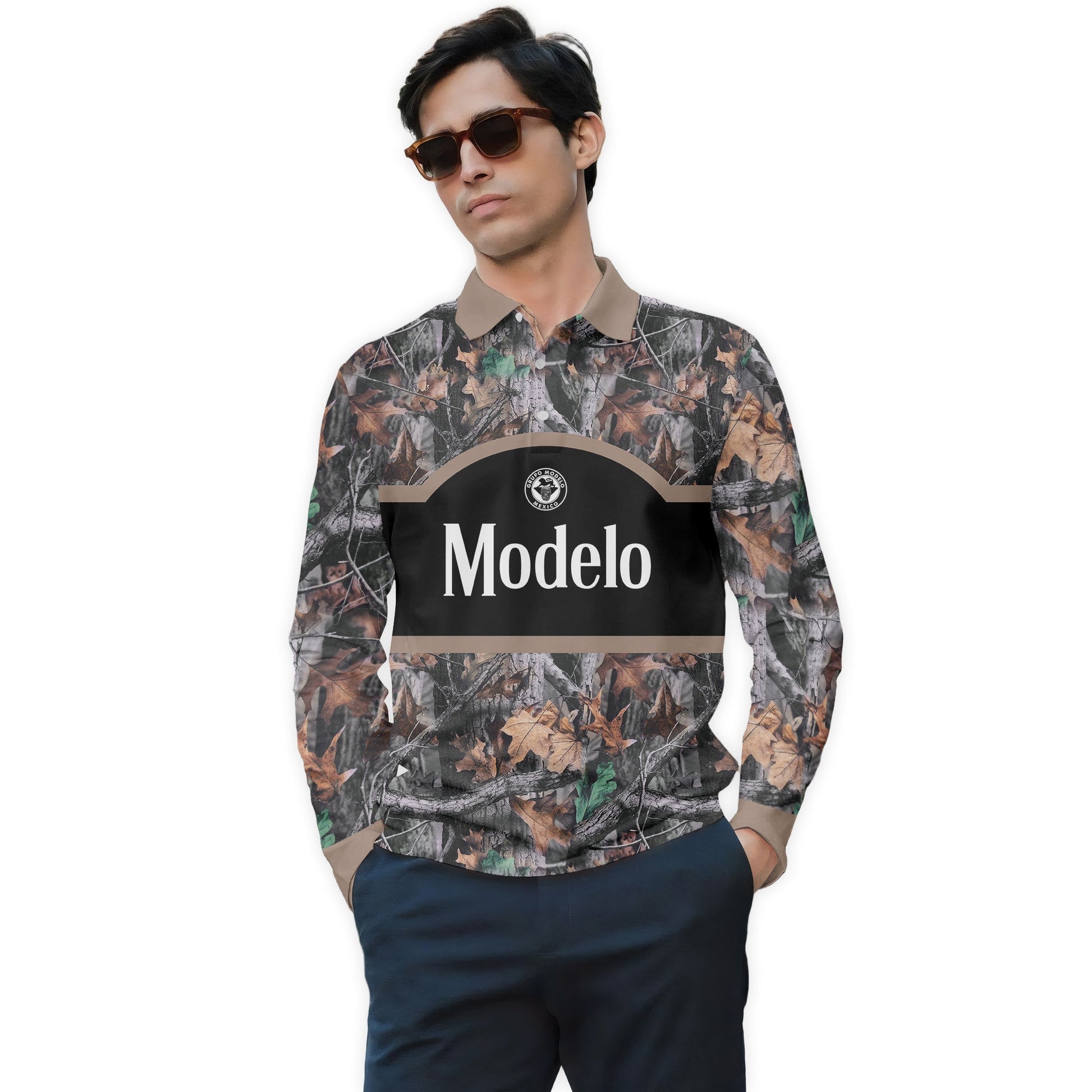  Modelo Camouflage Golf Long Sleeve Polo Shirt