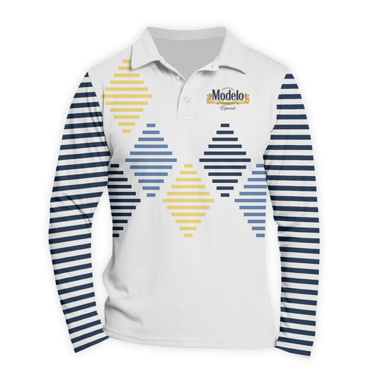  Modelo Diamond Stripe Golf Long Sleeve Polo Shirt