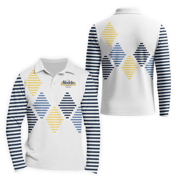  Modelo Diamond Stripe Golf Long Sleeve Polo Shirt