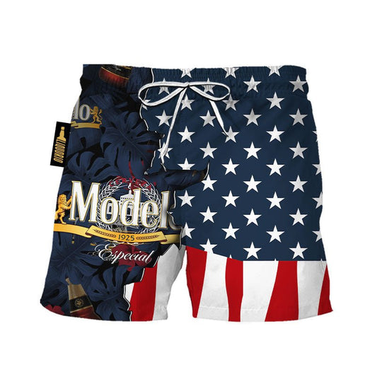 Modelo Tropical Beside American Flag Swim Trunks - VinoVogue.com