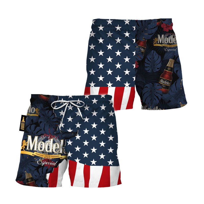 Modelo Tropical Beside American Flag Swim Trunks - VinoVogue.com