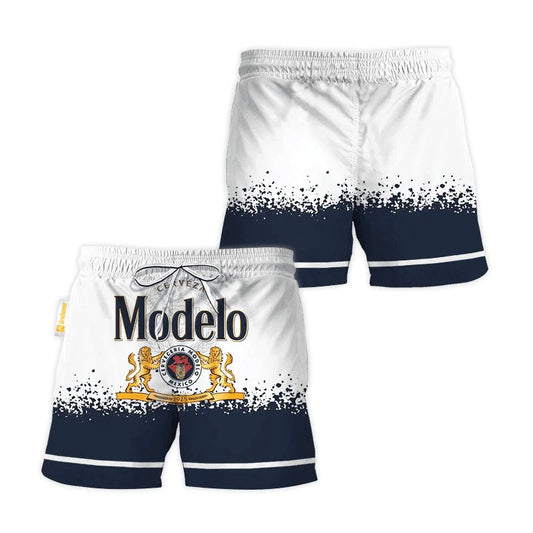 Modelo White Blue Basic Swim Trunks - VinoVogue.com