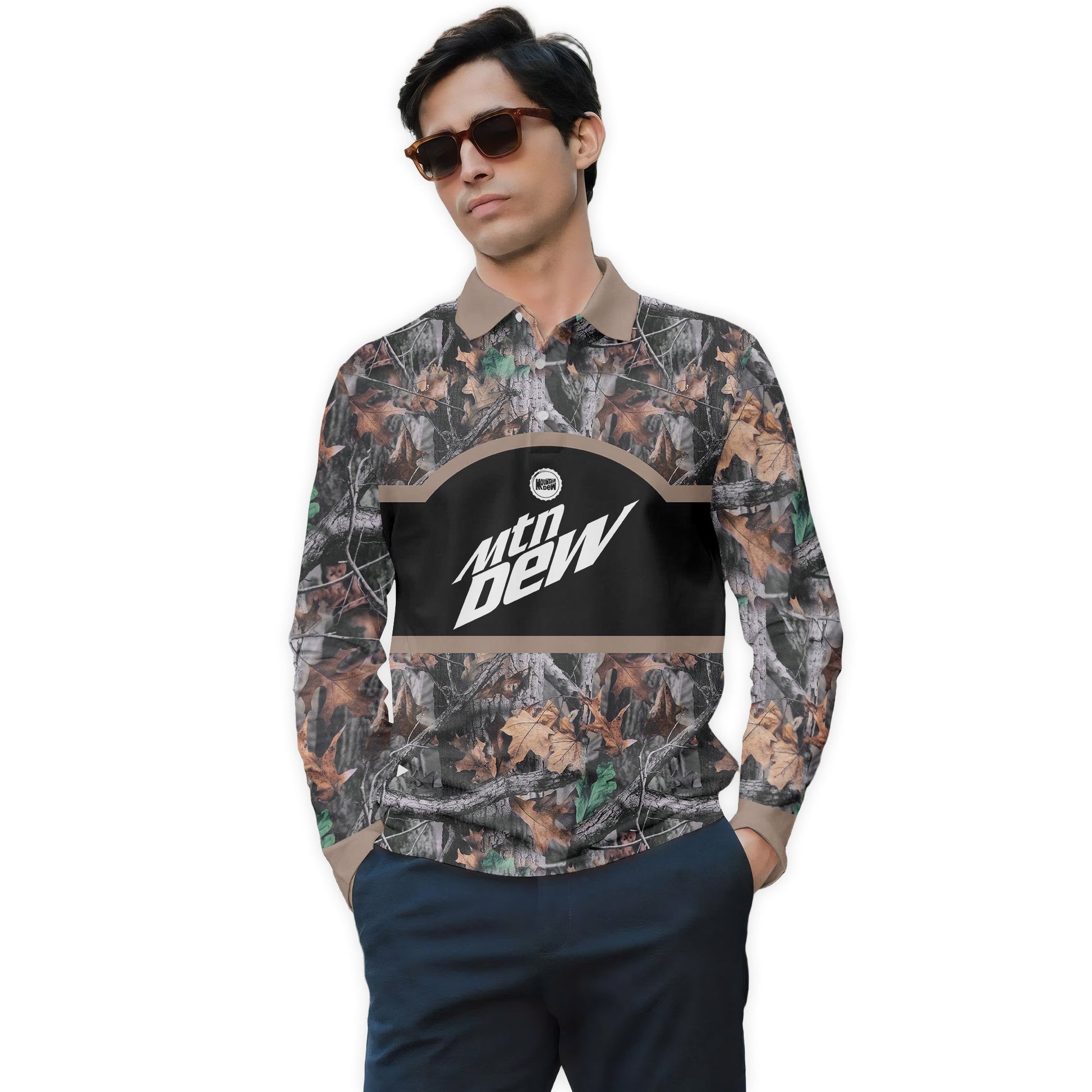  Mountain Dew Camouflage Golf Long Sleeve Polo Shirt