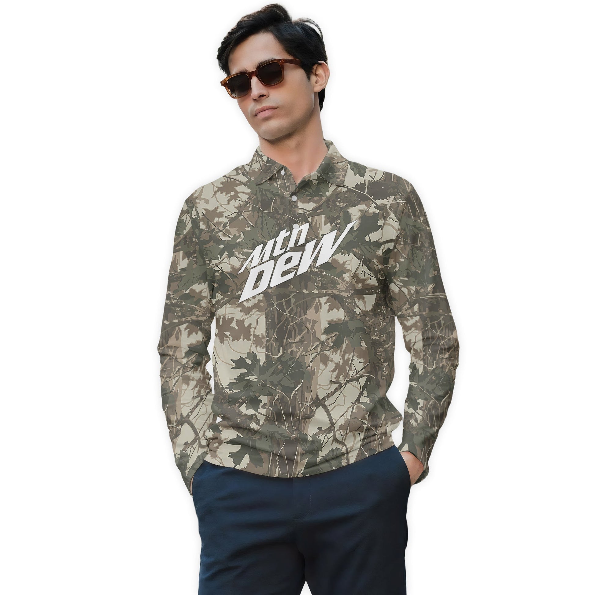  Mountain Dew Country Camo Golf Long Sleeve Polo Shirt