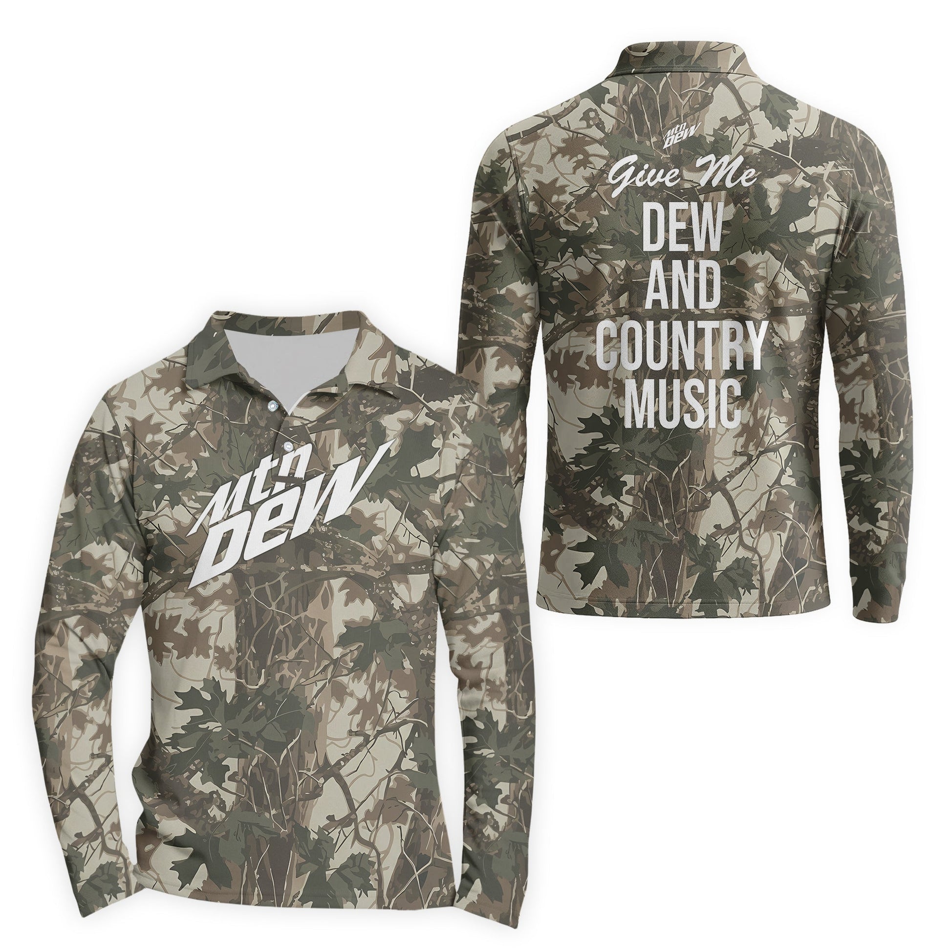 Mountain Dew Country Camo Golf Long Sleeve Polo Shirt
