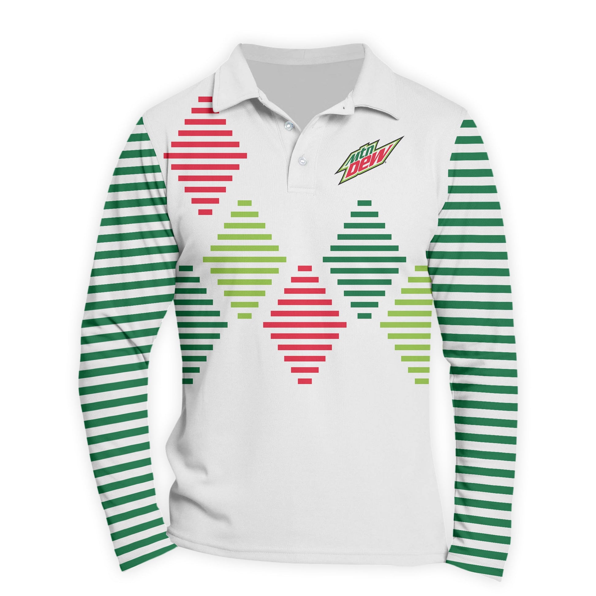  Mountain Dew Diamond Stripe Golf Long Sleeve Polo Shirt