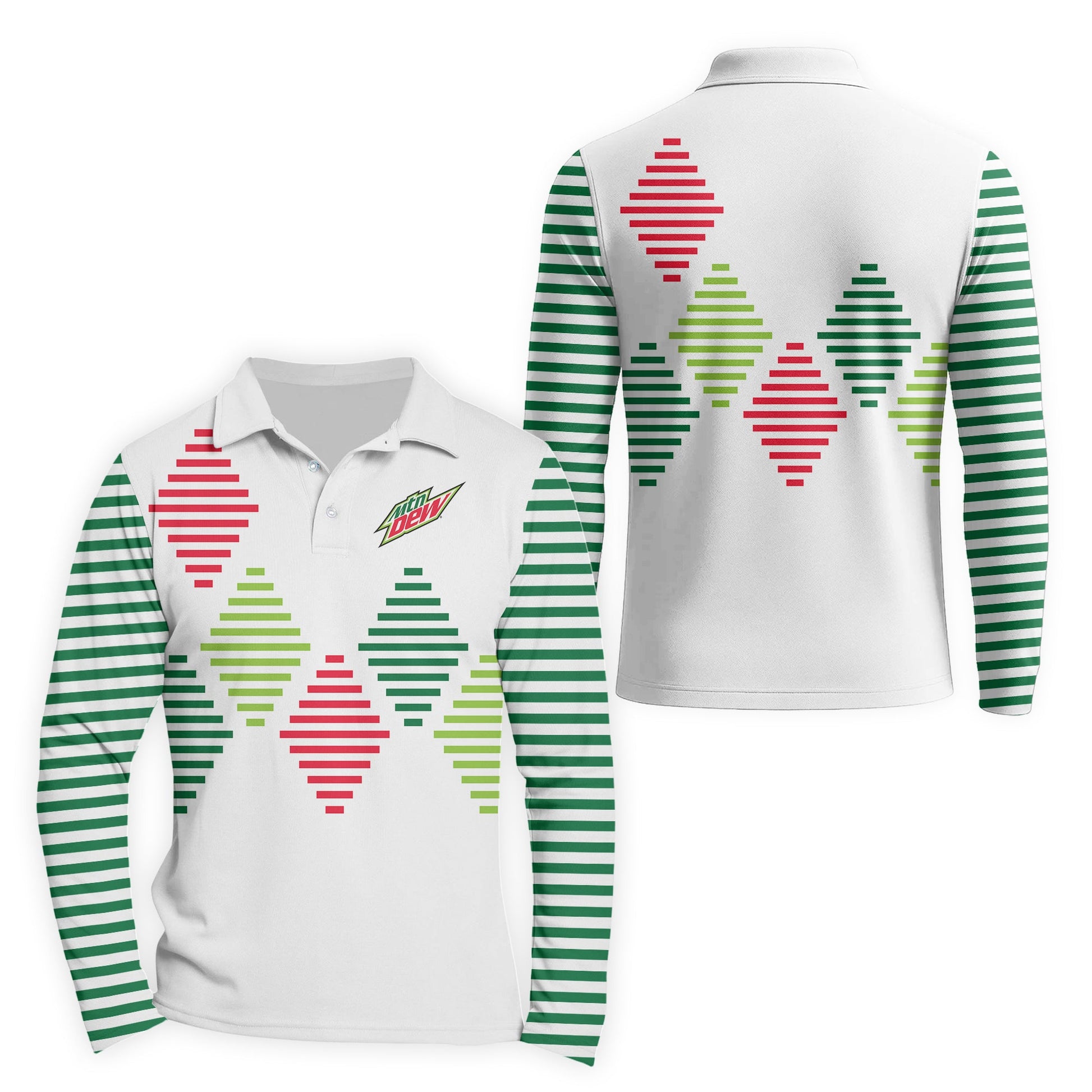  Mountain Dew Diamond Stripe Golf Long Sleeve Polo Shirt