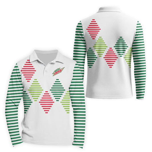  Mountain Dew Diamond Stripe Golf Long Sleeve Polo Shirt