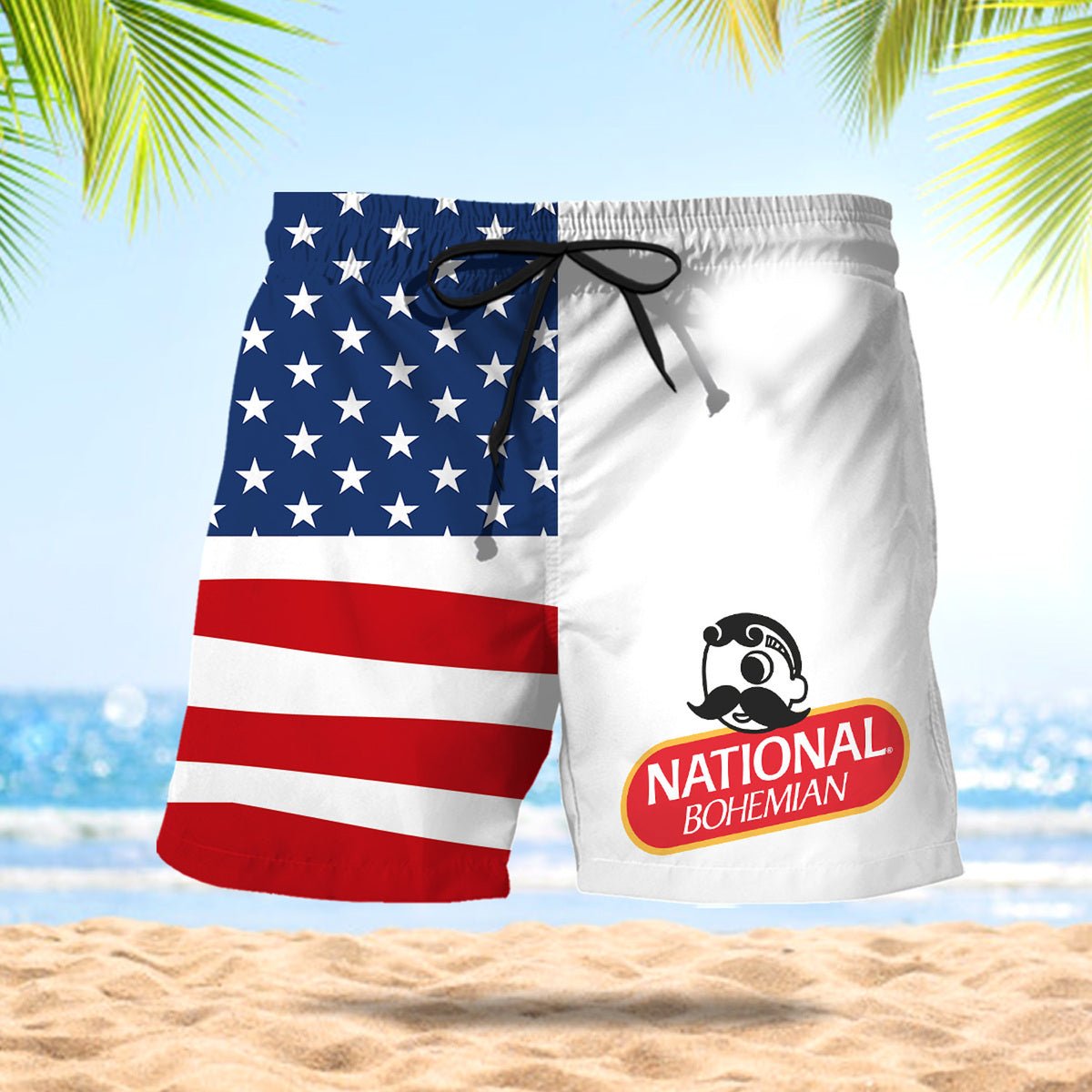 National Bohemian American Flag Swim Trunks - VinoVogue.com