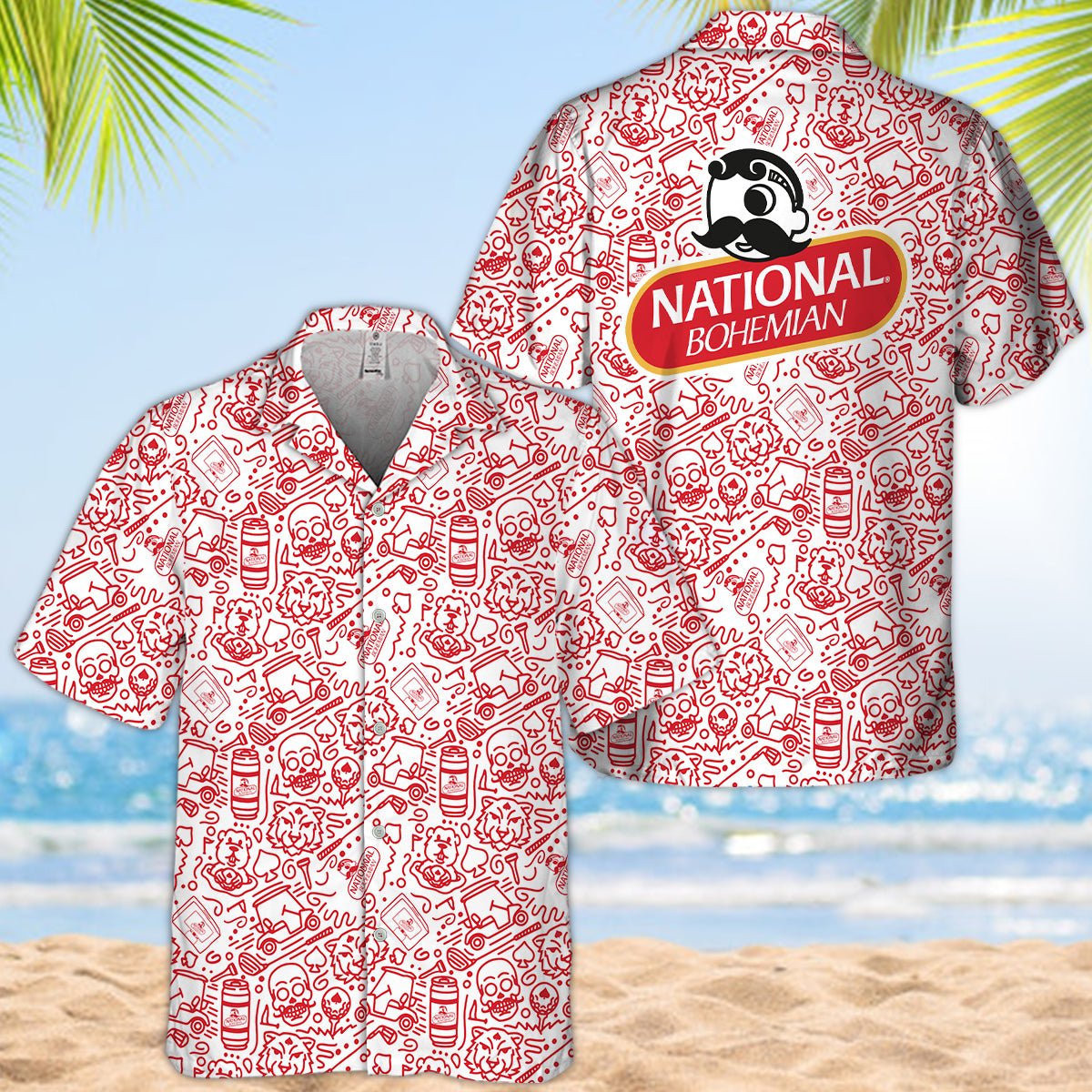 National Bohemian Summer Doodle Art Hawaiian Shirt - VinoVogue.com