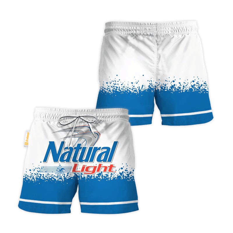 Natural Light White Blue Basic Swim Trunks - VinoVogue.com