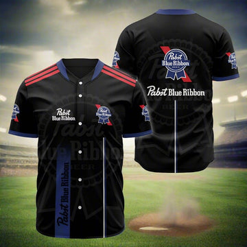 Black Pabst Blue Ribbon Baseball Jersey - VinoVogue.com