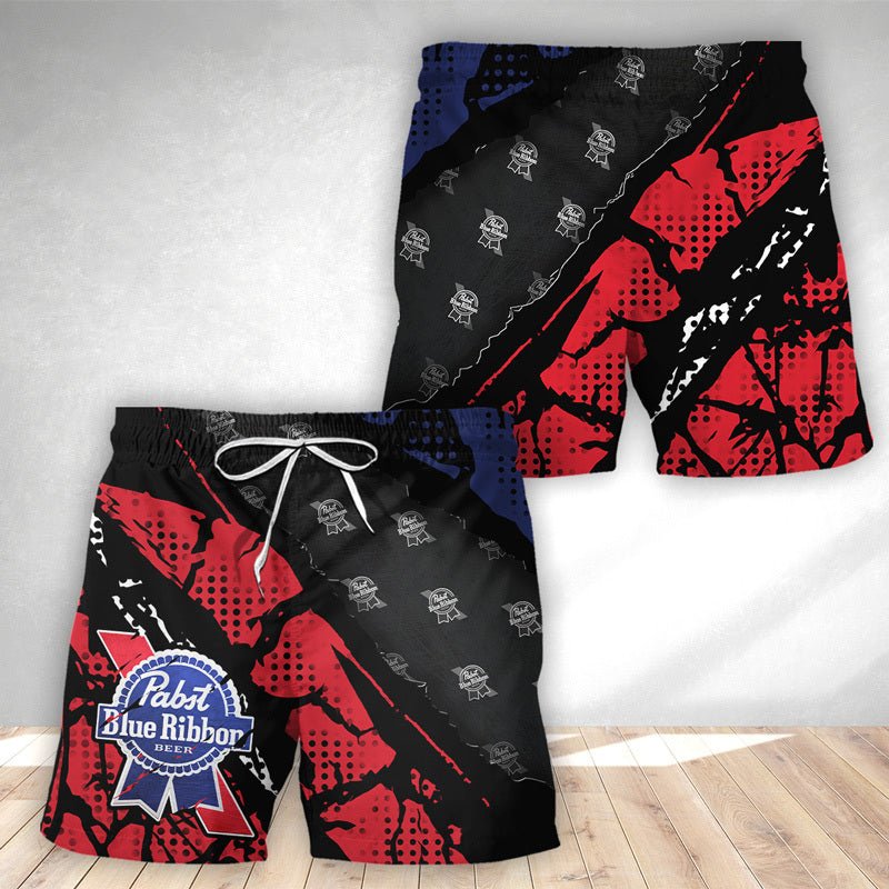 Halftone Pabst Blue Ribbon Swim Trunks - VinoVogue.com