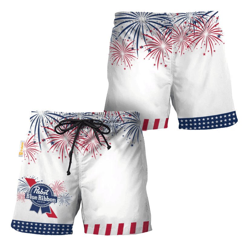 Pabst Blue Ribbon American Independence Day Swim Trunks - VinoVogue.com