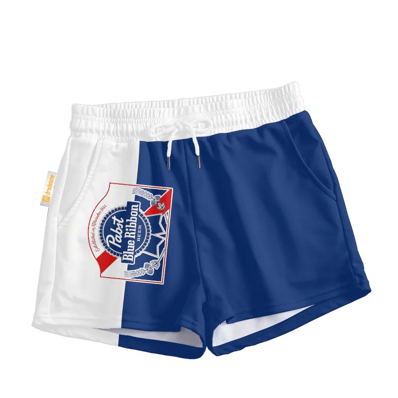 Pabst Blue Ribbon Blue And White Basic Women's Casual Shorts - VinoVogue.com