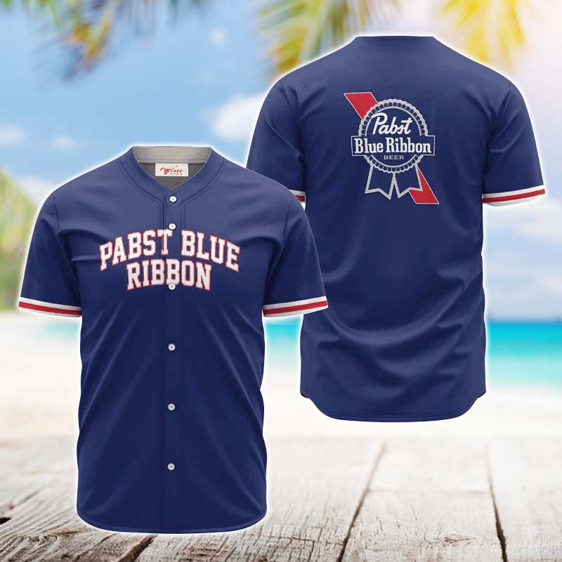 Pabst Blue Ribbon Blue Basic Jersey Shirt - VinoVogue.com