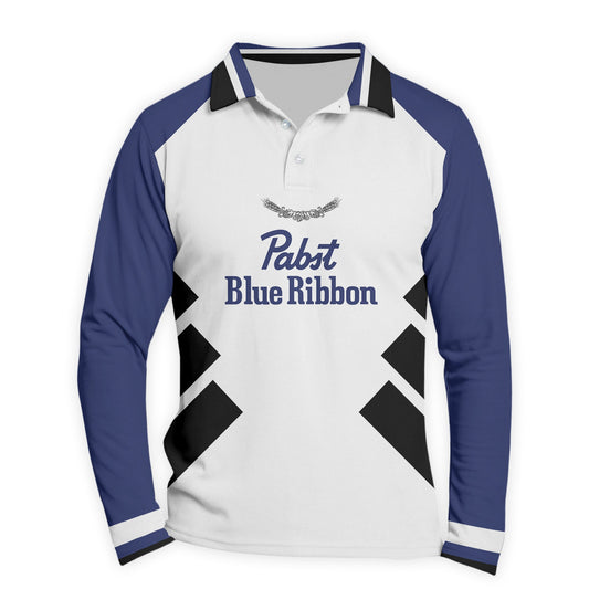  Pabst Blue Ribbon Bold Line Golf Long Sleeve Polo Shirt