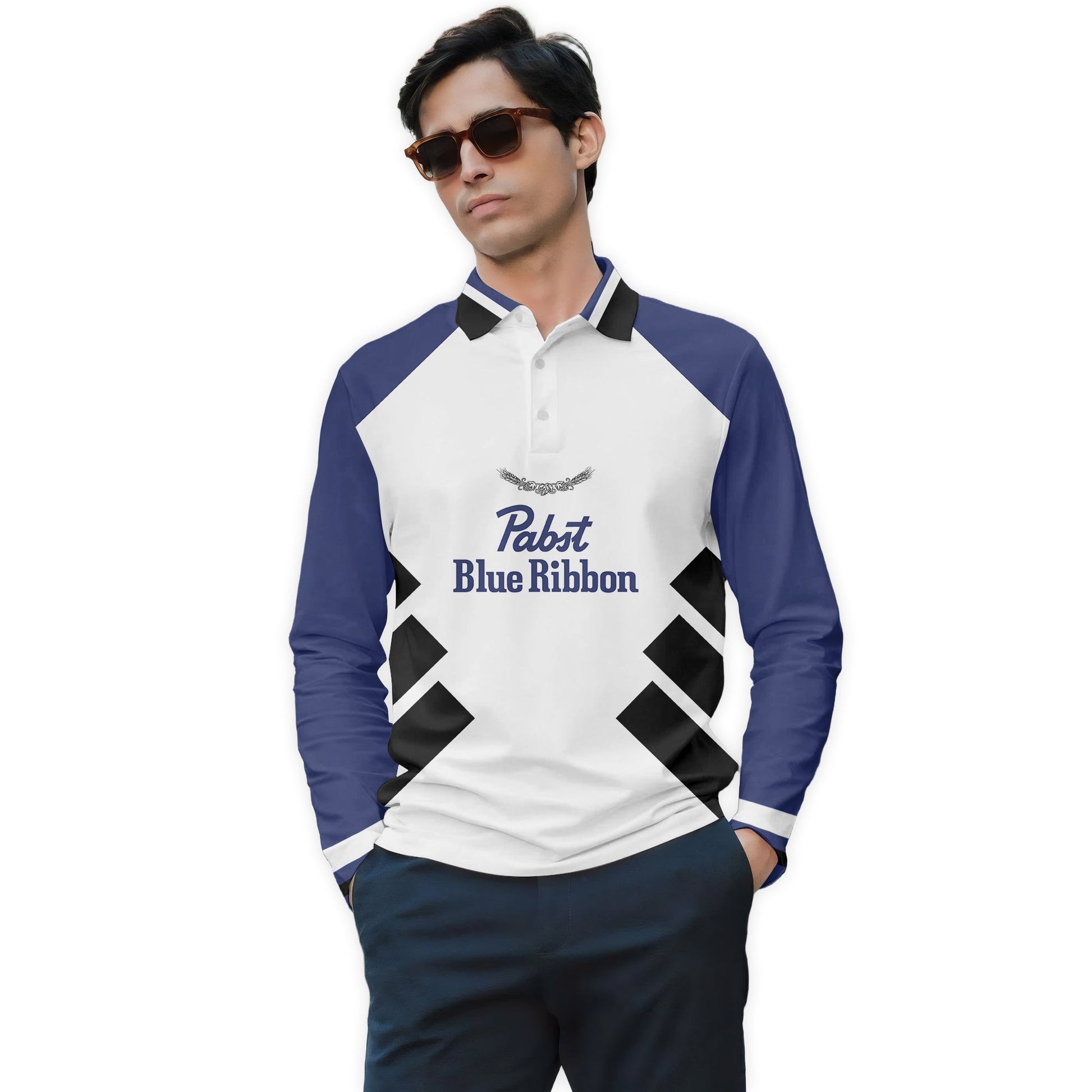  Pabst Blue Ribbon Bold Line Golf Long Sleeve Polo Shirt