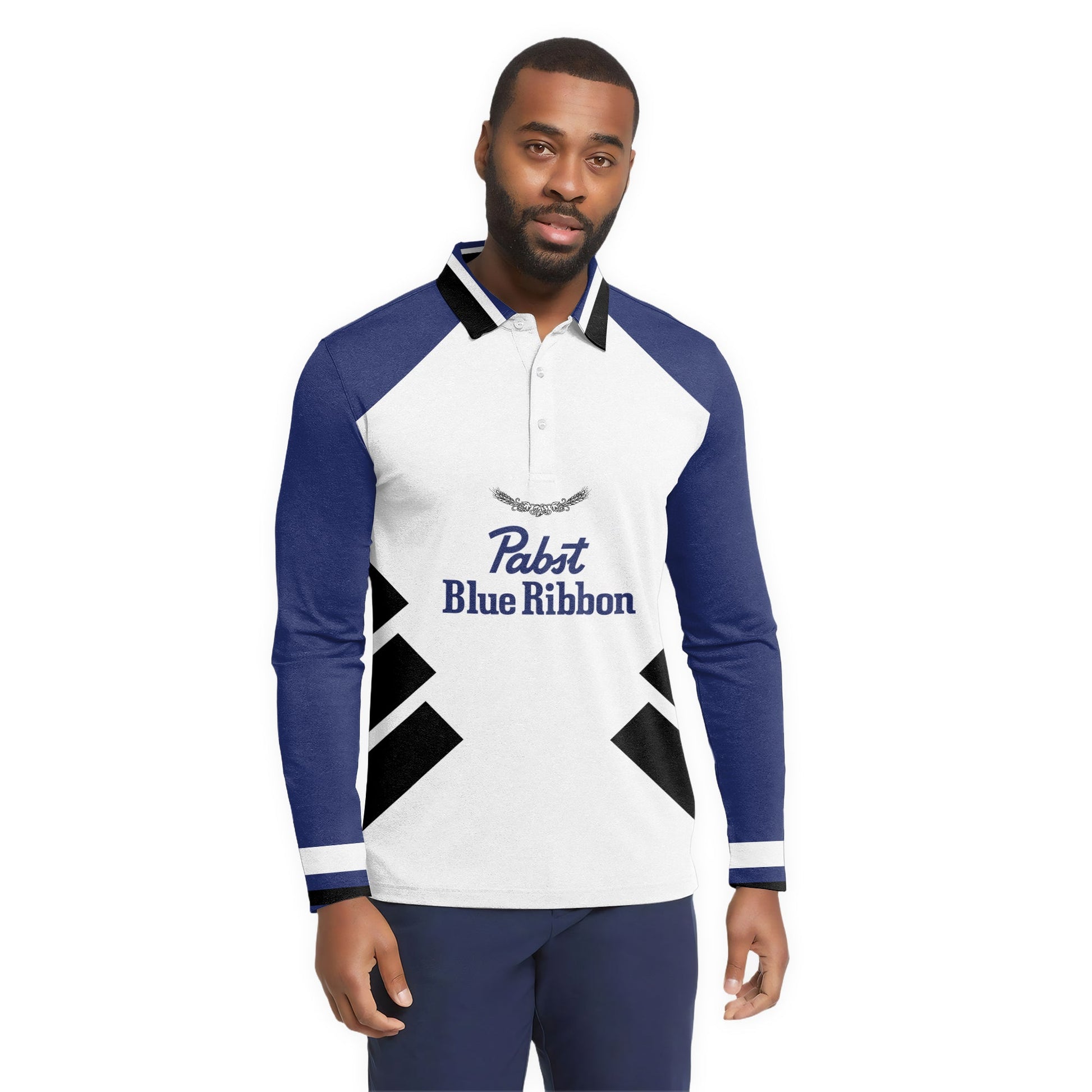  Pabst Blue Ribbon Bold Line Golf Long Sleeve Polo Shirt