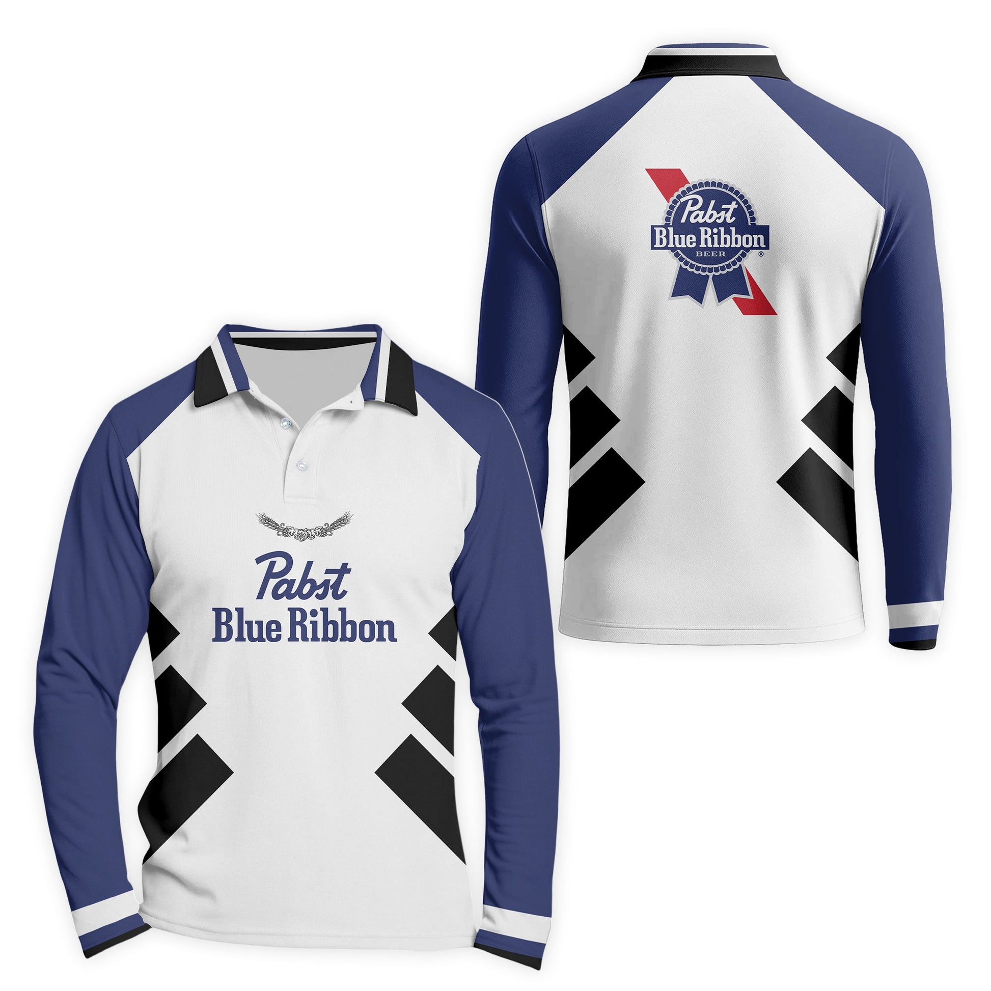  Pabst Blue Ribbon Bold Line Golf Long Sleeve Polo Shirt