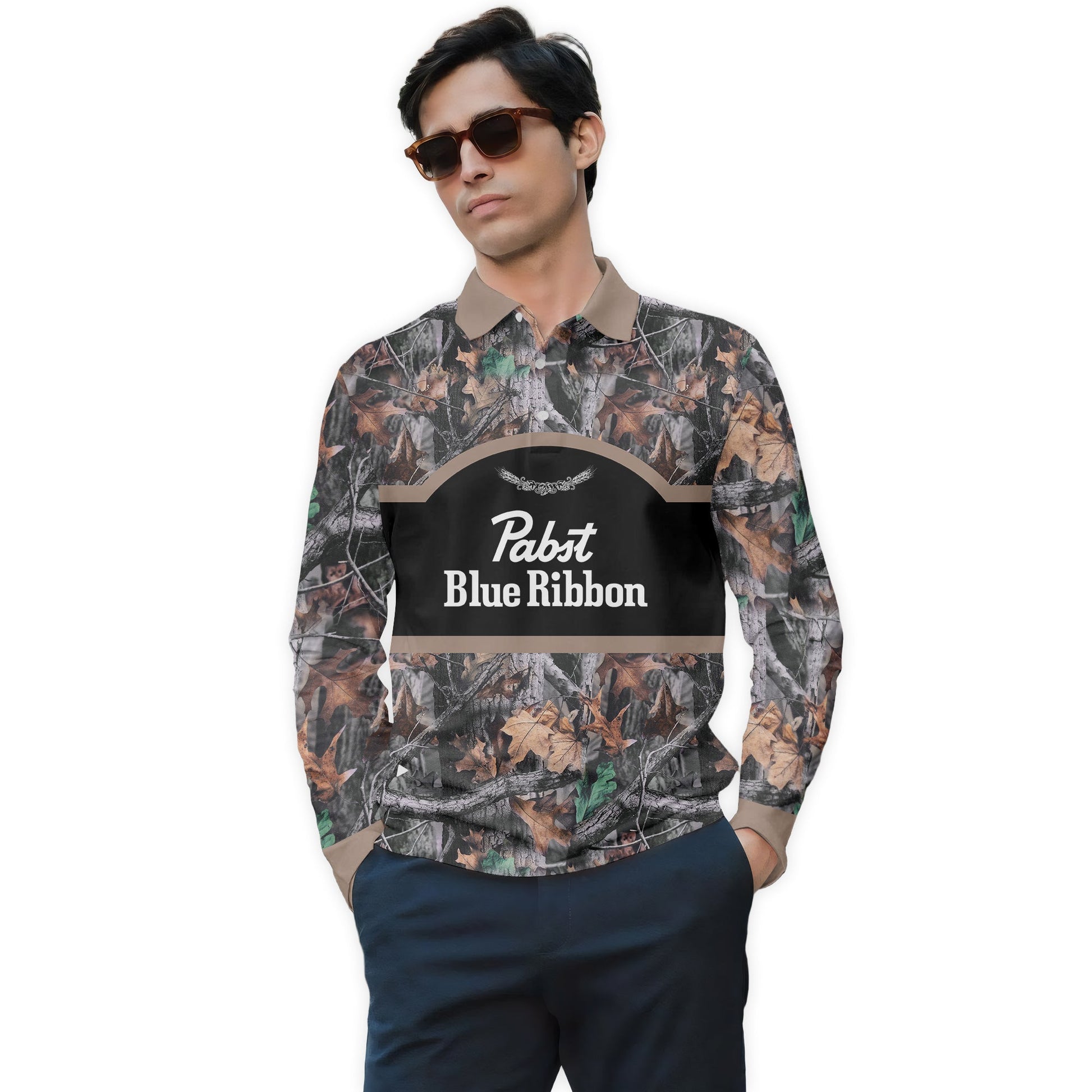  Pabst Blue Ribbon Camouflage Golf Long Sleeve Polo Shirt