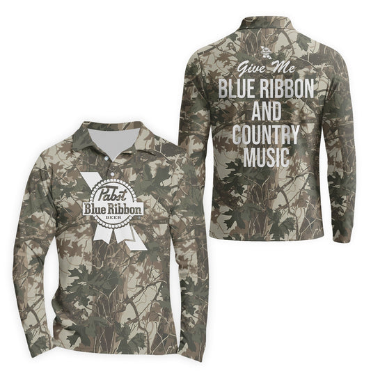  Pabst Blue Ribbon Country Camo Golf Long Sleeve Polo Shirt