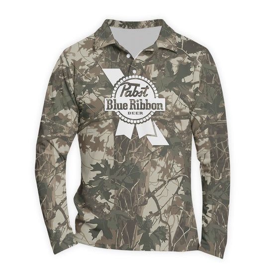  Pabst Blue Ribbon Country Camo Golf Long Sleeve Polo Shirt