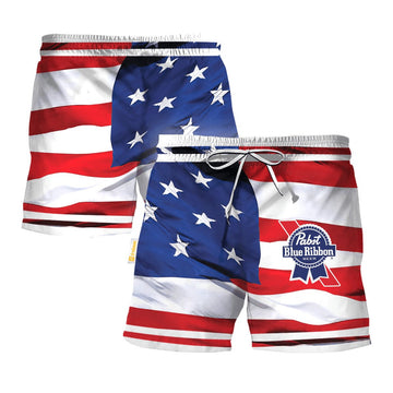 Pabst Blue Ribbon Fourth Of July Swim Trunks - VinoVogue.com