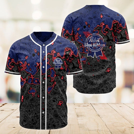 Holographic Colorful Pabst Blue Ribbon Baseball Jersey - VinoVogue.com