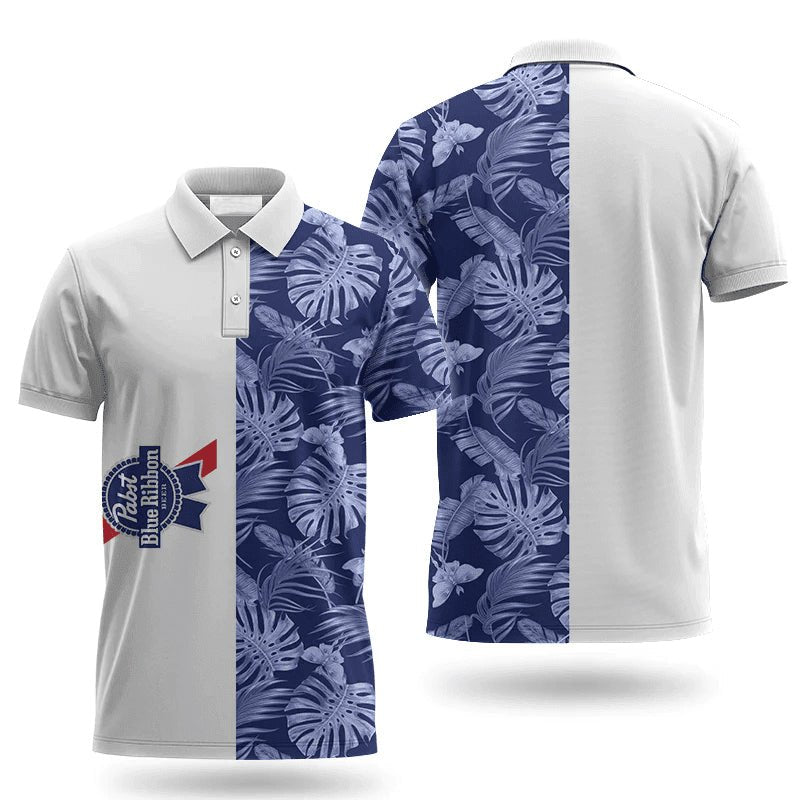 Pabst Blue Ribbon Swiss Cheese Leaf Polo Shirt - VinoVogue.com