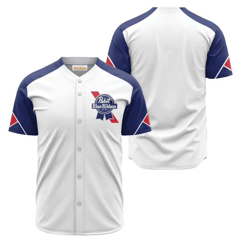 Pabst Blue Ribbon White And Blue Jersey Shirt - VinoVogue.com