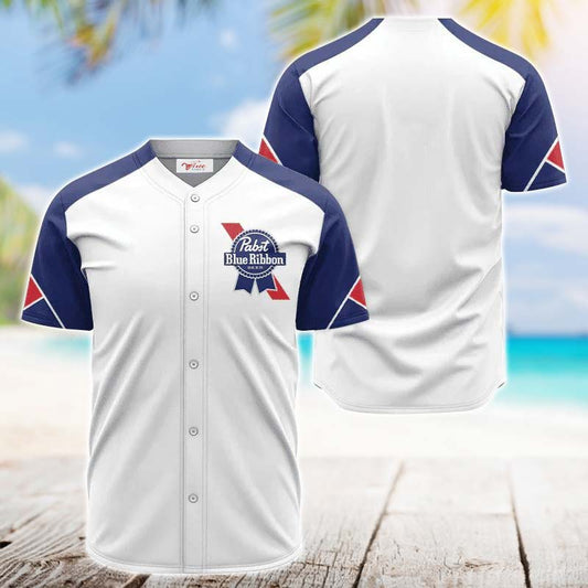 Pabst Blue Ribbon White And Blue Jersey Shirt - VinoVogue.com