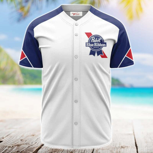 Pabst Blue Ribbon White And Blue Jersey Shirt - VinoVogue.com