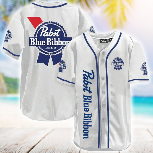 Pabst Blue Ribbon White Baseball Jersey - VinoVogue.com