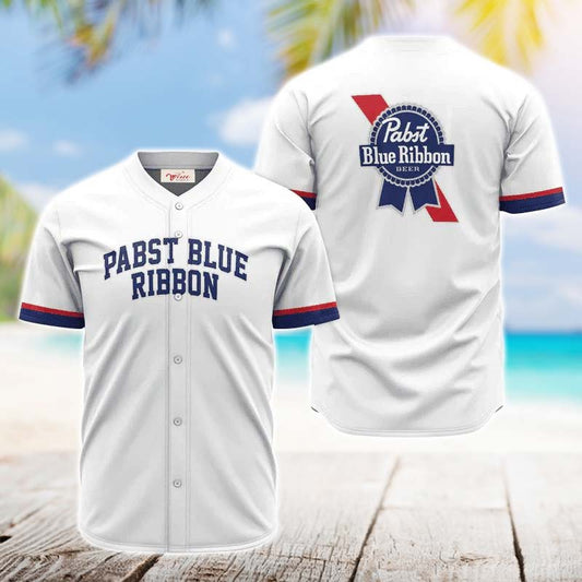 Pabst Blue Ribbon White Jersey Shirt - VinoVogue.com