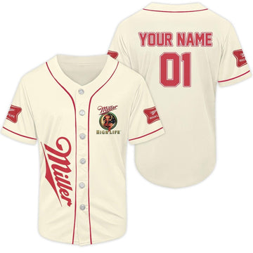 Personalized Beige Miller High Life Baseball Jersey - VinoVogue.com