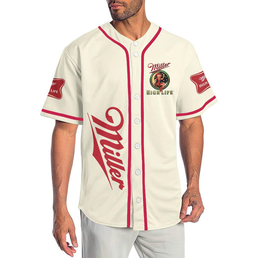 Personalized Beige Miller High Life Baseball Jersey