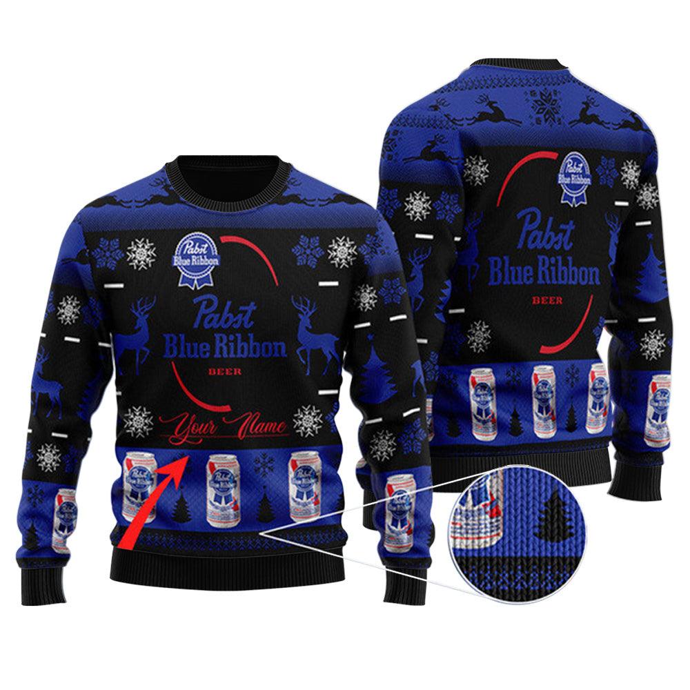 Personalized Black Pabst Blue Ribbon Ugly Sweater